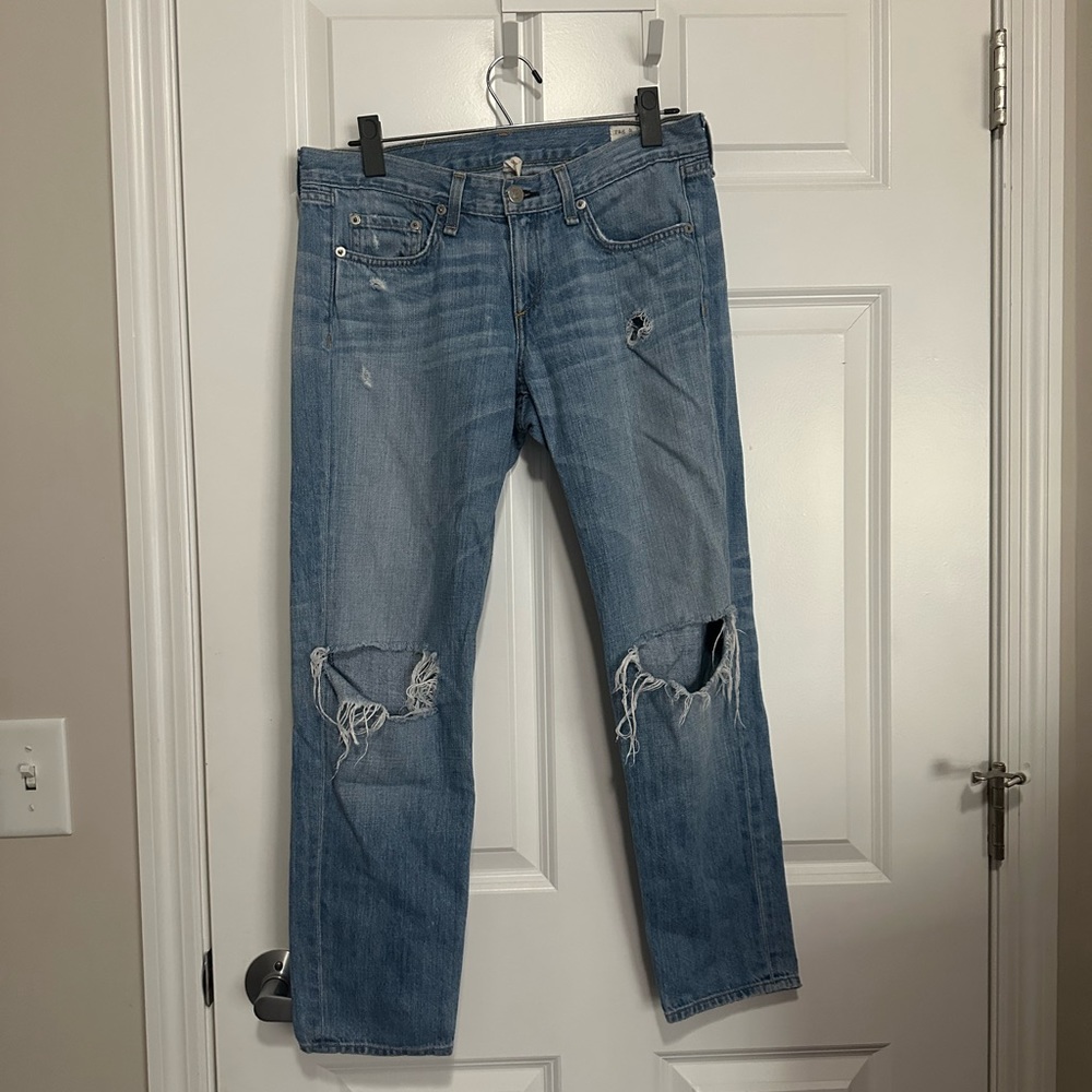 Rag & Bone Blue Slouchy Relaxed Distressed Boyfriend Jeans